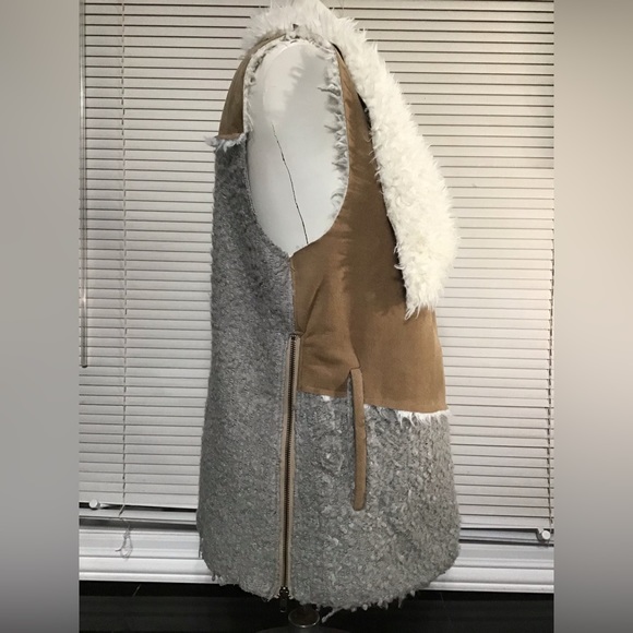 Anthropologie Saturday Sunday Sherpa Faux Suede Mixed Fabric Moto Vest - Picture 4 of 14